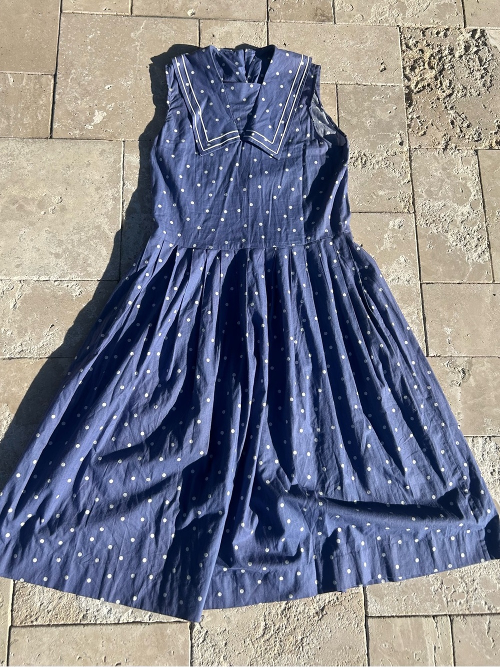 Vintage Laura Ashley Navy Blue Polka Dot Sailor-Style Dress